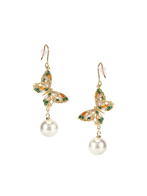 

BrashBug Gold-Plated & White Contemporary Drop Earrings