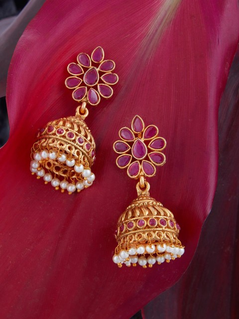 

Alankruthi Gold-Plated & Pink Dome Shaped Jhumkas