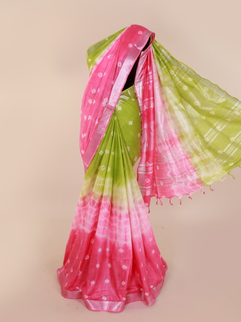 

Pothys Multicoloured Printed Linen Blend Saree with Zari Border, Multi