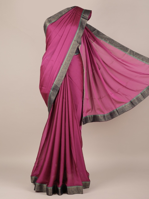 

Pothys Magenta Solid Poly Chiffon Saree with Zari Border
