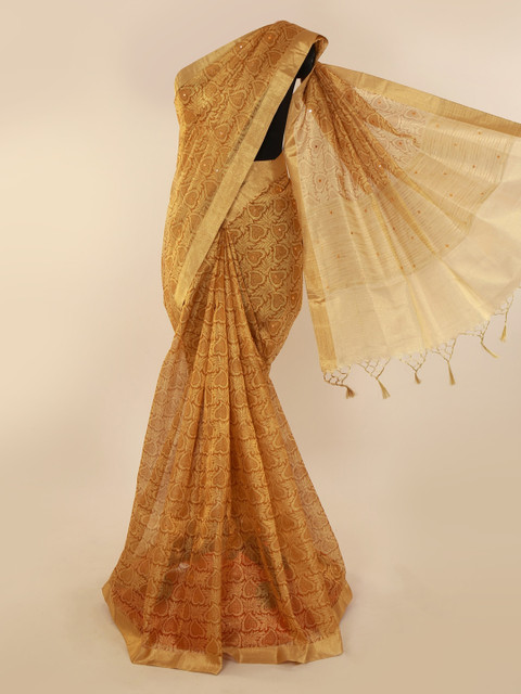 

Pothys Gold-Toned Printed Tissue Saree