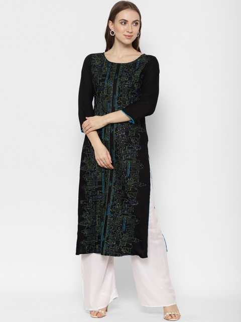 

Ramas Women Black Woven Design Straight Kurta