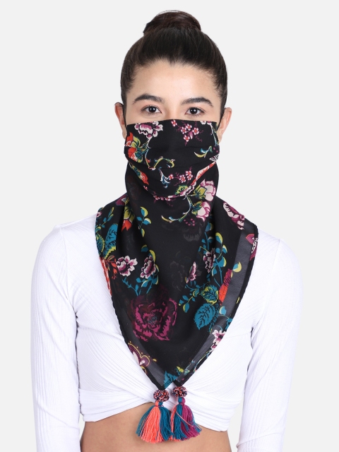 

Anekaant Women Black & Red Floral Print 3-Ply Reusable Scarf Style Fashion Masks