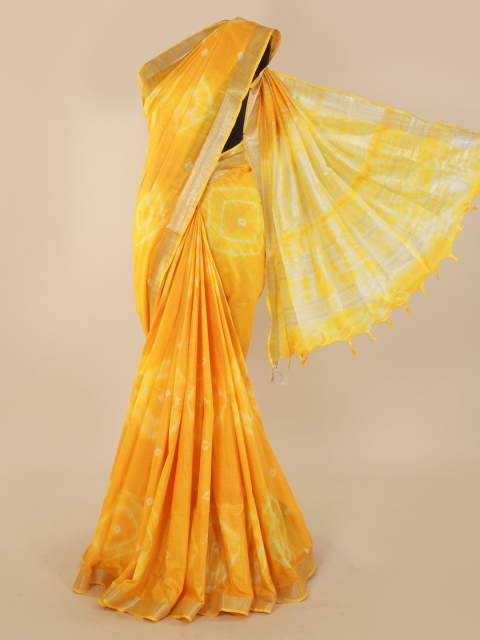 

Pothys Yellow Dyed Linen Blend Saree