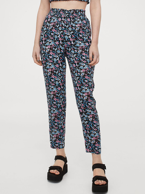 

H&M Women Black & Blue Floral Pull-on Trousers