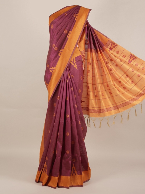

Pothys Burgundy Woven Design Jute Silk Saree with Jhalar Pallu