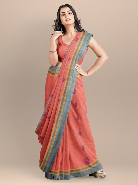 

BharatSthali Peach-Coloured Pure Cotton Woven Design Kovai Saree
