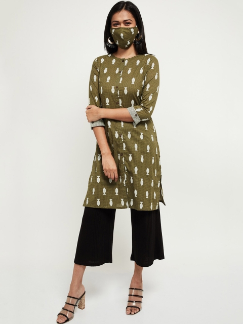 

max Women Green Printed A-Line Kurta