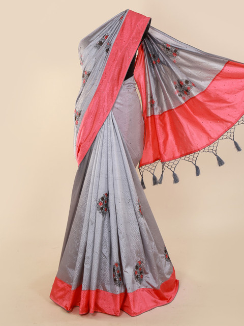 

Pothys Grey & Coral Art Silk Woven Design Saree