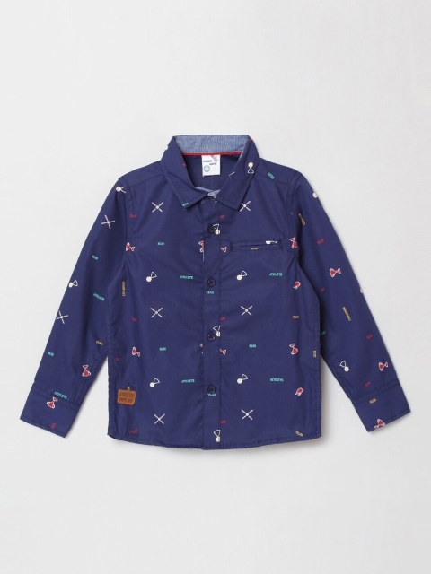 

max Boys Navy Blue Regular Fit Printed Casual Shirt