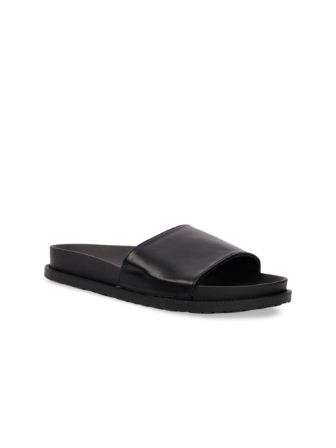 

FOREVER 21 Women Black Coated Faux Leather Open Toe Flats