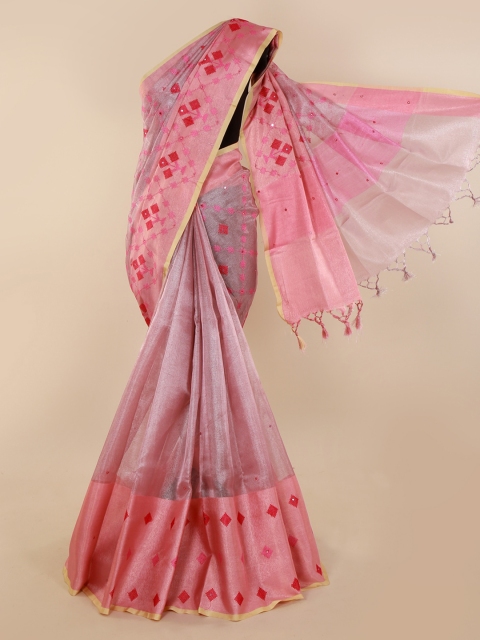 

Pothys Pink Embroidered Tissue Saree