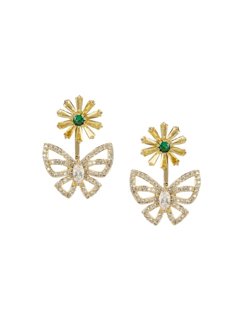 BrashBug Gold-Toned & White Gold Plated Contemporary Drop Earrings