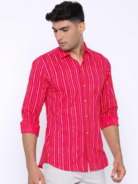 

Tistabene Men Red Regular Fit Striped Casual Shirt