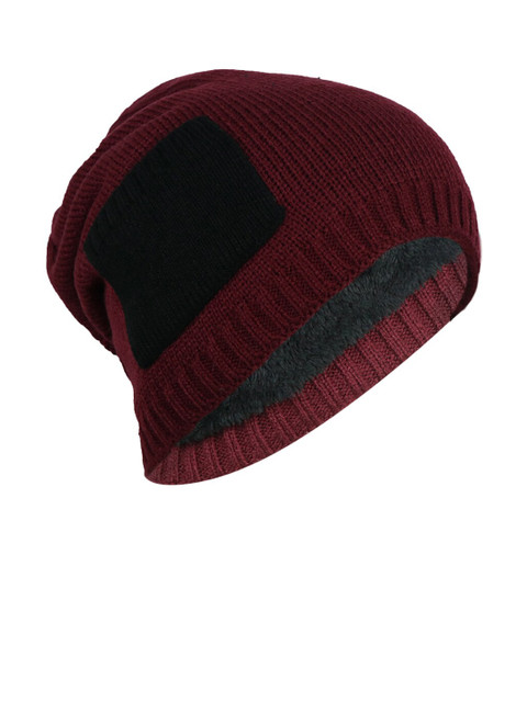 

iSWEVEN Unisex Red & Black Self-Design Woven Expandable Beanie
