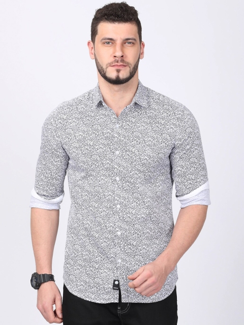 

FOGA Men Black & White Regular Fit Printed Casual Shirt
