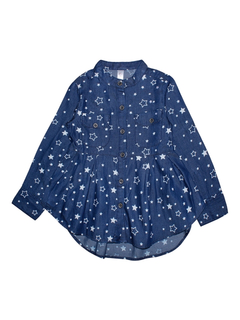 

KiddoPanti Girls Blue Printed Shirt Style Top