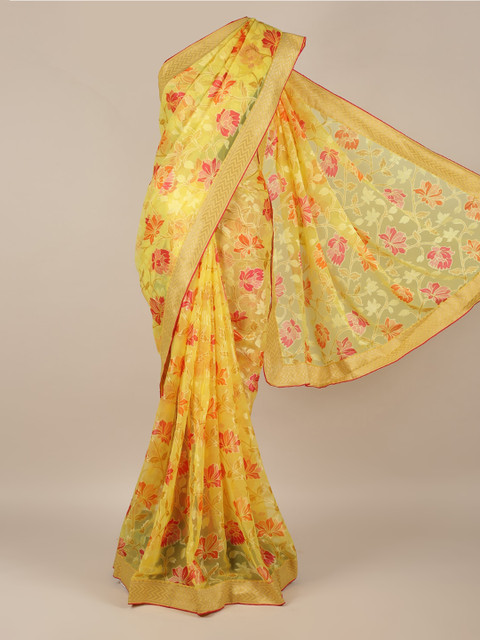 

Pothys Yellow Woven Design Poly Chiffon Saree