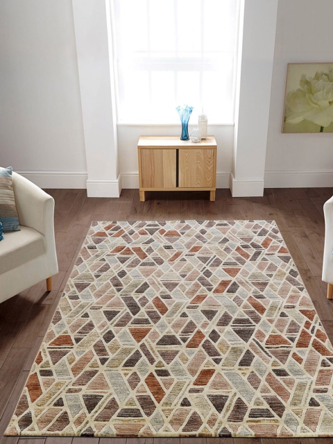 

OBSESSIONS White & Brown Geometric Anti-Skid Carpet