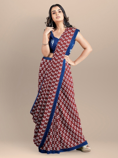 

BharatSthali Maroon & White Pure Cotton Printed Block Print Handloom Sustainable Saree