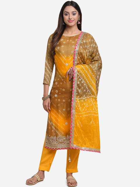 

BOMBAY SELECTIONS Women Yellow & Brown Unstitched Dress Material