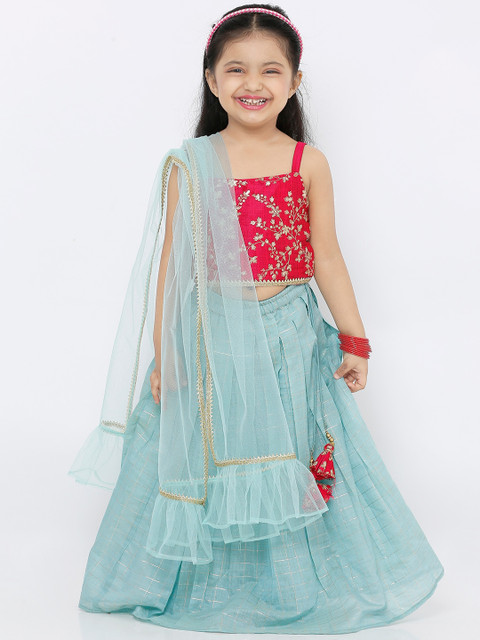 

SALWAR STUDIO Girls Blue & Pink Embellished Readymade Lehenga Choli With Dupatta