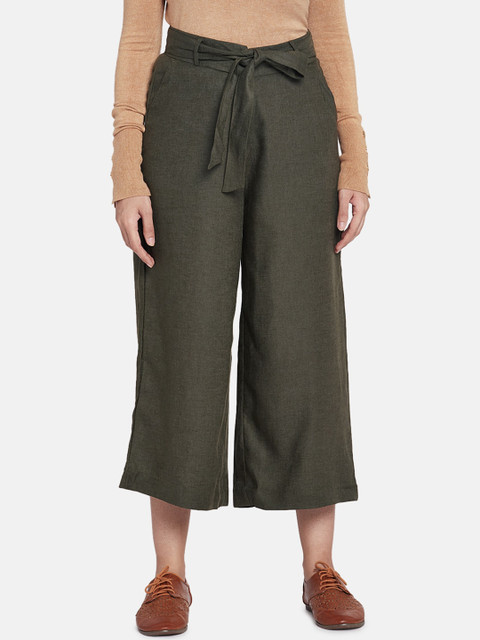 

Go Colors Women Olive Green Loose Fit Solid Culottes