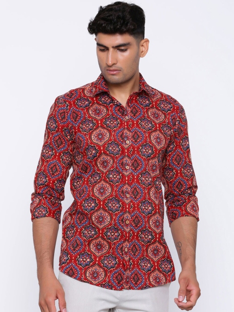 

Tistabene Men Red & Blue Regular Fit Printed Casual Shirt