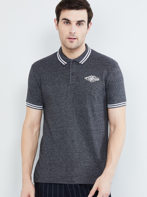 

max Men Charcoal Grey Solid Polo Collar T-shirt