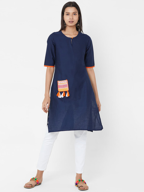 

Vedic Women Blue Solid A-Line Kurta