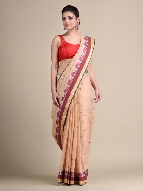 

Mitera Beige Pure Cotton Woven Design Taant Saree