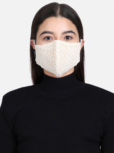 

Anekaant Women Off-White & Cream-Coloured Embroidered 3-Ply Reusable Outdoor Face Mask