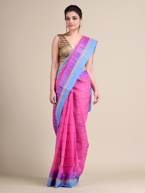

Mitera Pink Pure Cotton Woven Design Taant Saree