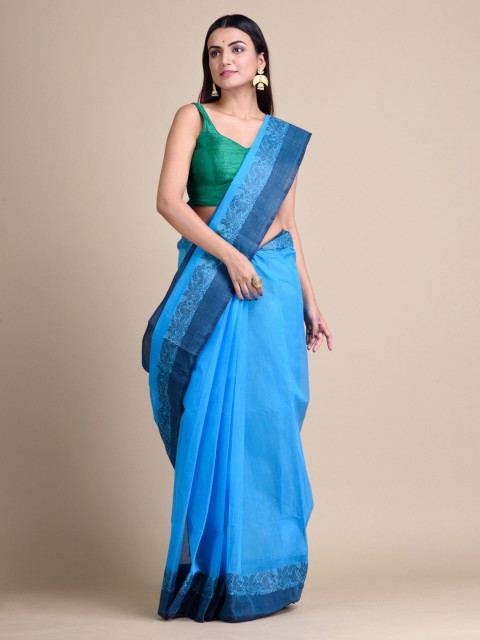 

Mitera Blue Pure Cotton Solid Taant Hand Woven Saree