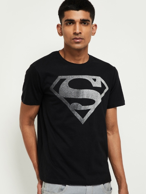 

max Men Black Printed Round Neck Pure Cotton T-shirt