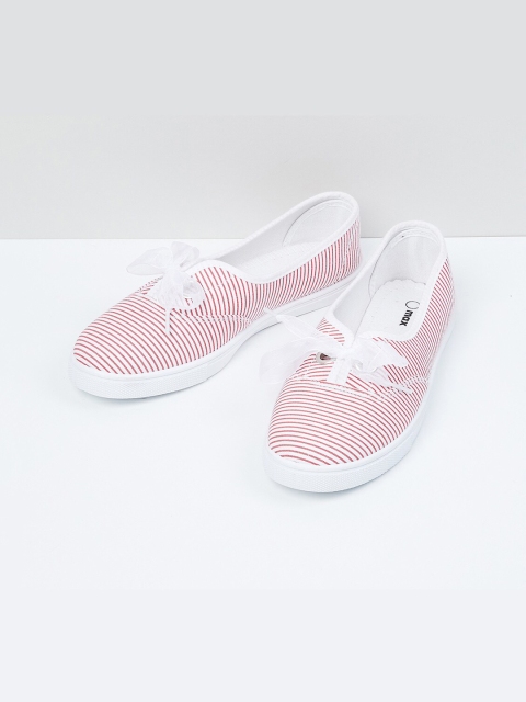 

max Women Red & White Striped Slip-On Sneakers