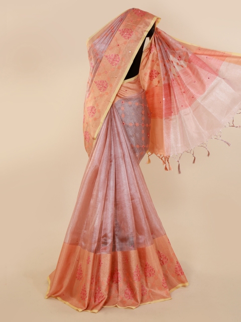 Pothys Pink & Yellow Tissue Printed Saree