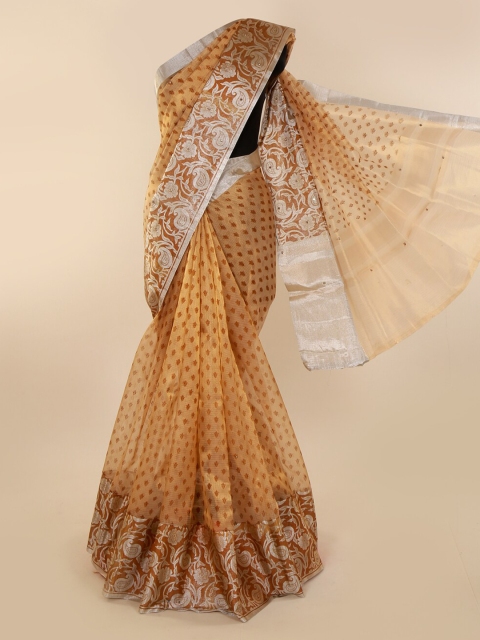 

Pothys Gold-Toned Floral Printed Tissue Saree