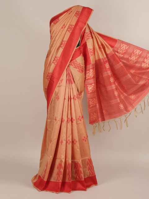 

Pothys Peach-Coloured Printed Jute Silk Saree