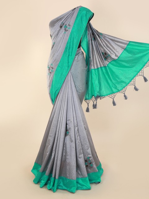 

Pothys Grey Embroidered Art Silk Saree