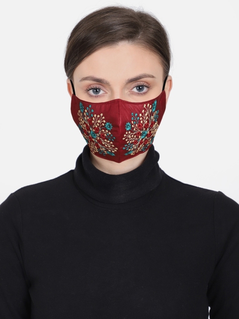 

Anekaant Women Red & Blue Embroidered 3-Ply Art Silk Fabric Reusable Fashion Mask
