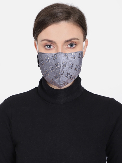 

Anekaant Women Grey & Silver-Coloured Embellished 3-Ply Reusable Outdoor Face Mask