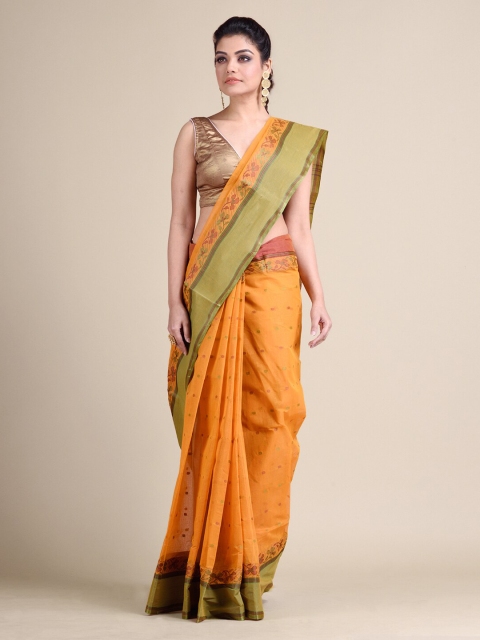 

Mitera Mustard & Green Pure Cotton Woven Design Taant Hand Woven Saree