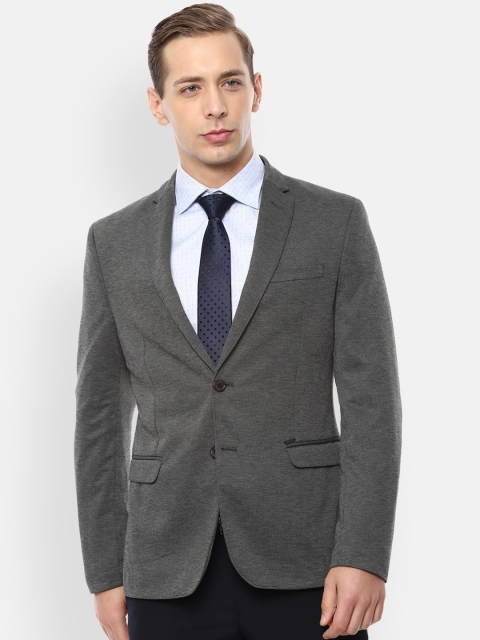 Van Heusen Sport Men Grey Self Design Single Breasted Slim Fit Formal Blazer