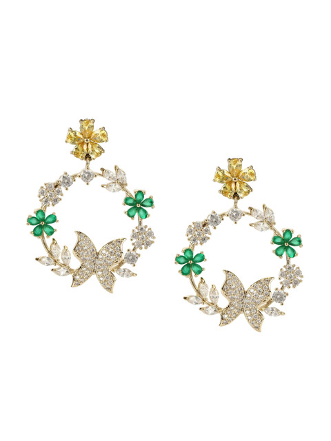 

BrashBug Gold-Plated & Green Contemporary Drop Earrings