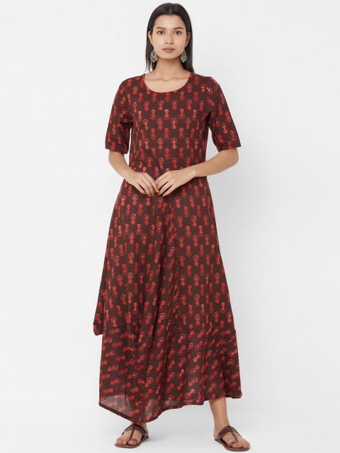 

Vedic Women Brown Printed Maxi Dress