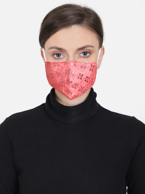 

Anekaant Women Pink & Gold-Coloured Embellished 3-Ply Reusable Outdoor Face Mask