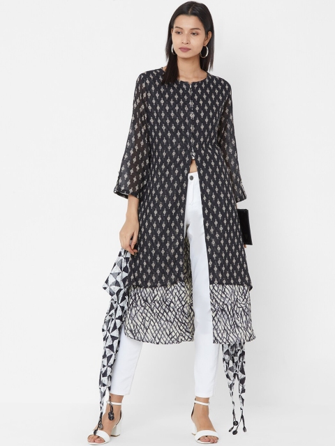 

Vedic Women Black & Beige Printed A-Line Kurta