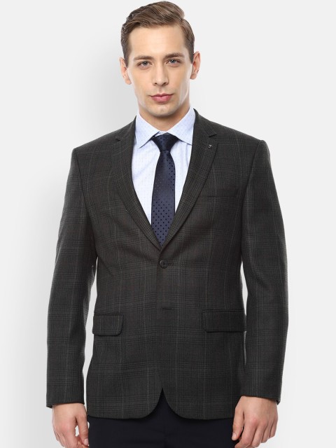 

Van Heusen Men Black & Grey Checked Slim-Fit Single-Breasted Blazer