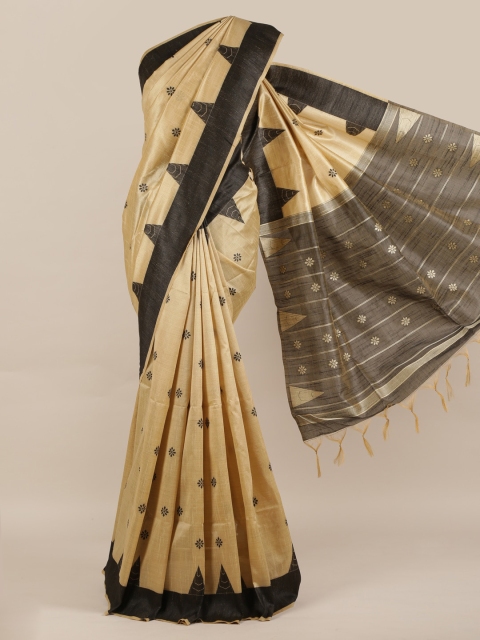 

Pothys Cream-Coloured Printed Jute Silk Saree